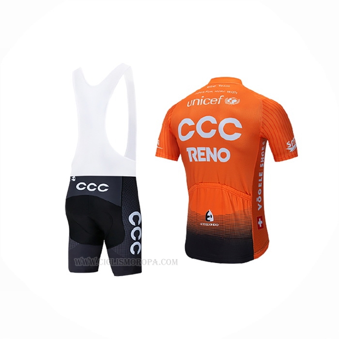 2019 Ropa Ciclismo CCC Naranja Mangas Corta y Culotte Corto